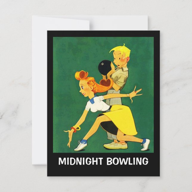 Retro Bowlings-NachtParty MitternachtsLeag Einladung (Vorderseite)
