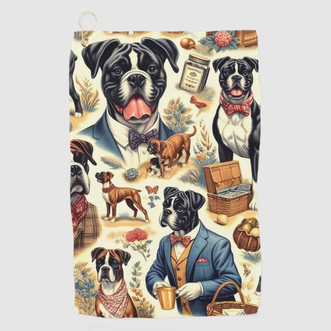 Retro Boxer Dog Illustration Golfhandtuch (Vorderseite)