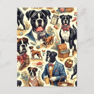 Retro Boxer Dog Illustration Postkarte