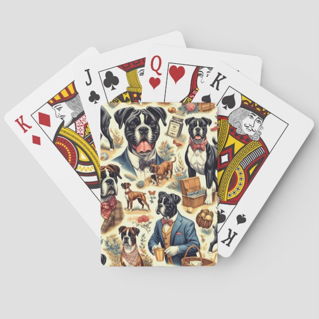 Retro Boxer Dog Illustration Spielkarten (Rückseite)