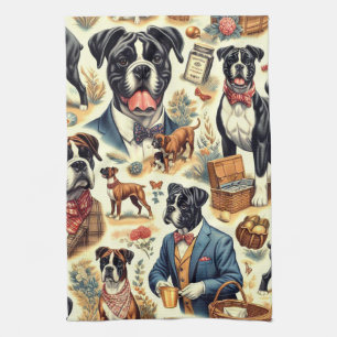 Retro-Boxer-Hund-Illustration Geschirrtuch