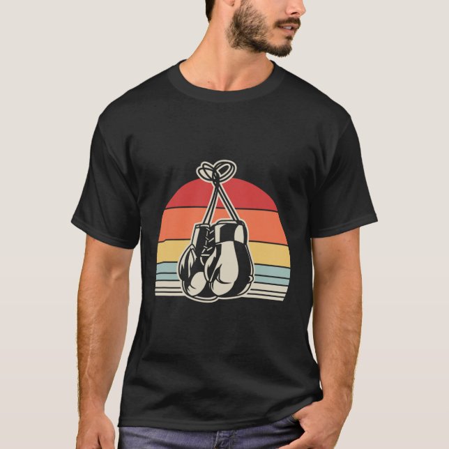 Retro-Boxhandschuhe Vintages Sonnenuntergangsdesig T-Shirt (Vorderseite)