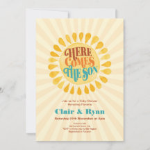 Retro Boy Baby Shower, Here comes the Son