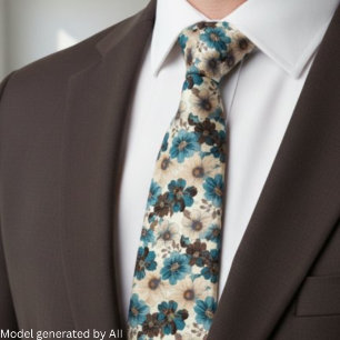 Retro Braun Blau Floral Krawatte