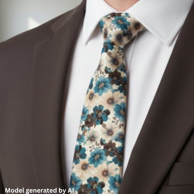 Retro Braun Blau Floral Krawatte (Von Creator hochgeladen)