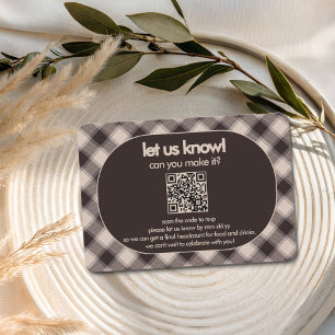 Retro-Braun-Karorett-QR-Code für eine lockere Hoch RSVP Karte