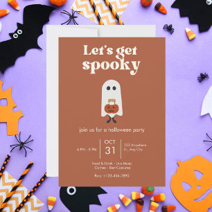 Retro-Braun- und Weiß-Geister-Halloween-Party Einladung