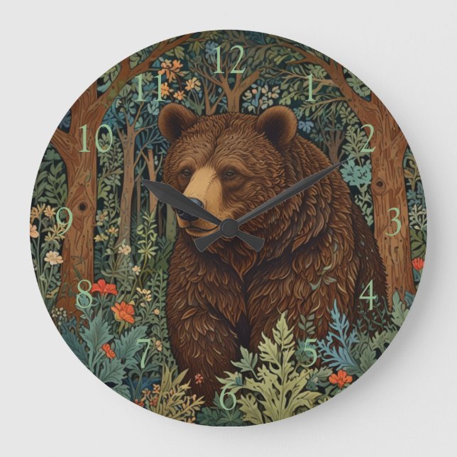 Retro-Braunbär Große Wanduhr (Vorderseite)