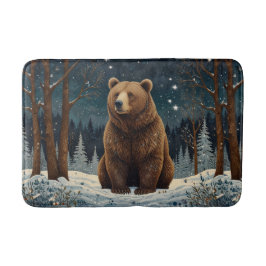 Retro Braunbär Mitternachtsszene Badematte