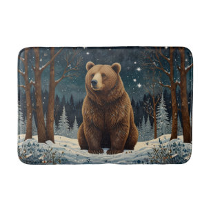 Retro Braunbär Mitternachtsszene Badematte