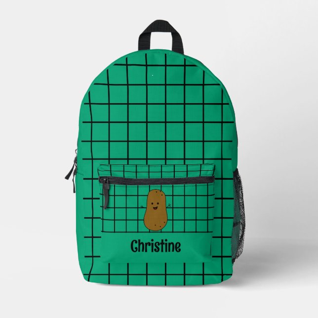 Retro, braune Kartoffel, Aquamarin, kundenspezifis Bedruckter Rucksack (Vorderseite)