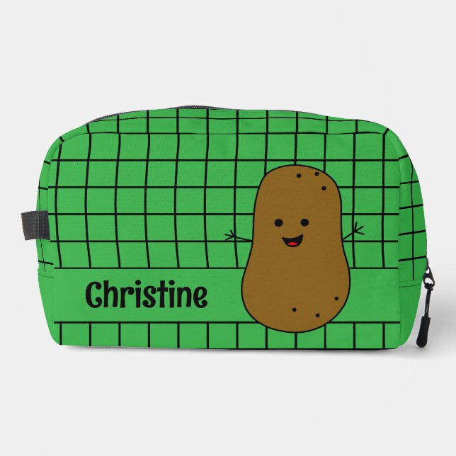 Retro, braune Kartoffeln, grüne Kleidung Waschbeutel (Vorderseite)