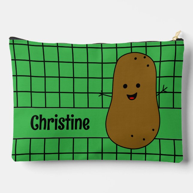 Retro, braune Kartoffeln, grüne Kleidung Zubehörtasche (Rückseite)