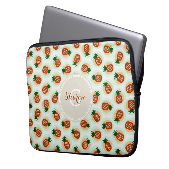 Retro braune und tadellose Ananas kopiert Laptopschutzhülle (Vorderseite Links)