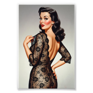 Retro-Braunhaar-Pin-up-Girl 50er-Jahre-Glamour-Sti Fotodruck
