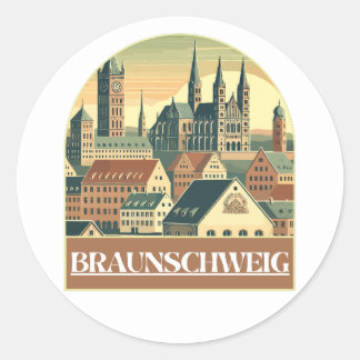 Retro Braunschweig Skyline Runder Aufkleber