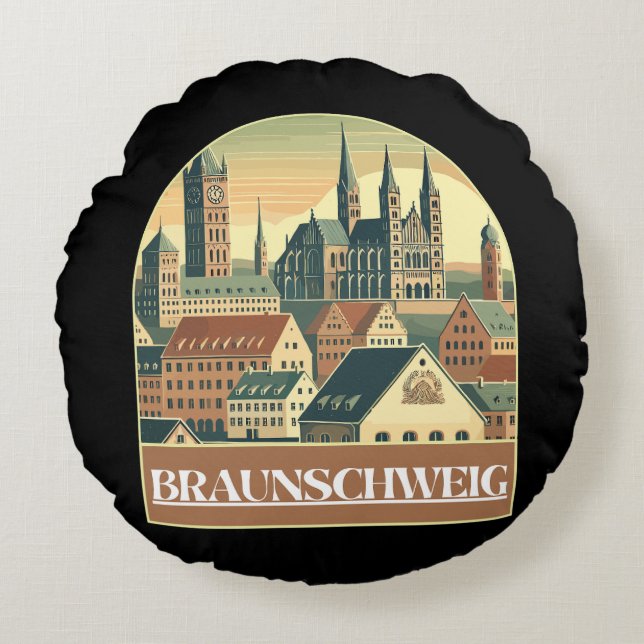 Retro Braunschweig Skyline Rundes Kissen (Vorderseite)