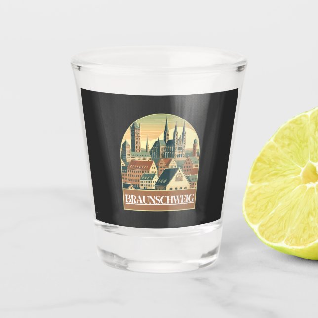 Retro Braunschweig Skyline Schnapsglas (Vorderseite)