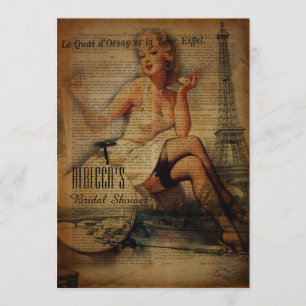retro Brautparty Eiffel-Turmparis-Mädchens Einladung