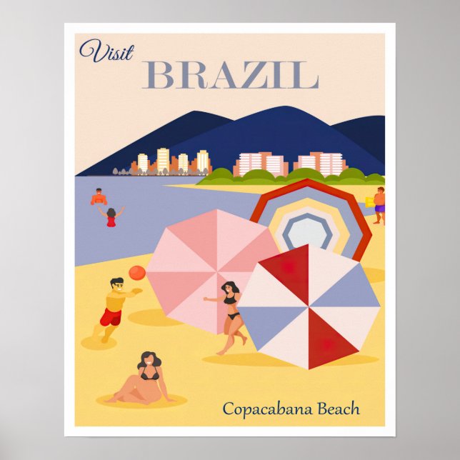 Retro Brazil Copacabana Beach Travel Poster (Vorne)