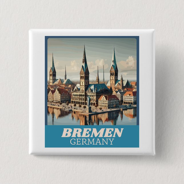 Retro Bremen Skyline Button (Vorderseite)