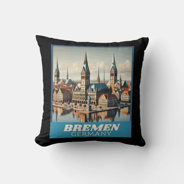 Retro Bremen Skyline Kissen (Vorderseite)