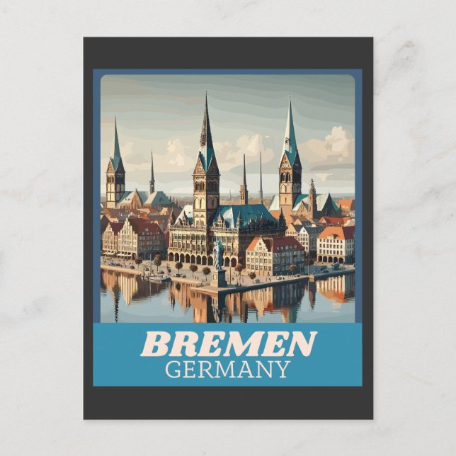 Retro Bremen Skyline Postkarte (Vorderseite)