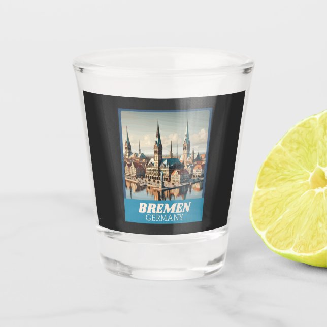Retro Bremen Skyline Schnapsglas (Vorderseite)