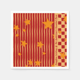 Retro Brick Red Starry Stripe Halloween Party Serviette