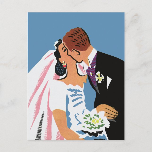 Retro Bride Groom, HochzeitsrSVP Einladungspostkarte (Vorderseite)