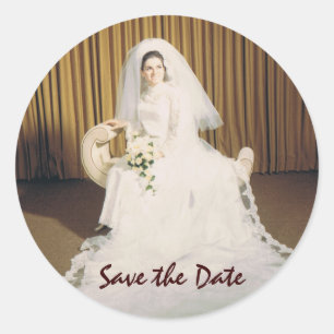 Retro Bride Save the Date Runder Aufkleber