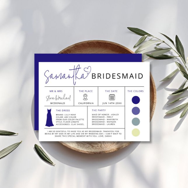 Retro Bridesmaid Info Card, Brautparty Guide Einladung (Retro Bridesmaid Info Card, Bridal Party Guide Invitation)