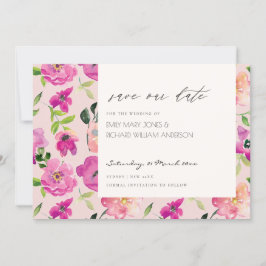 Retro Bright Pink Aquarellblume Save the Date Einladung