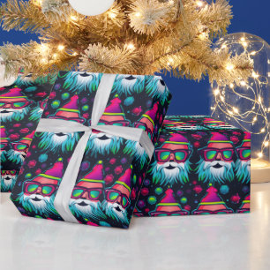 Retro Bright Pink Groovy Sonnenbrille Santa Geschenkpapier