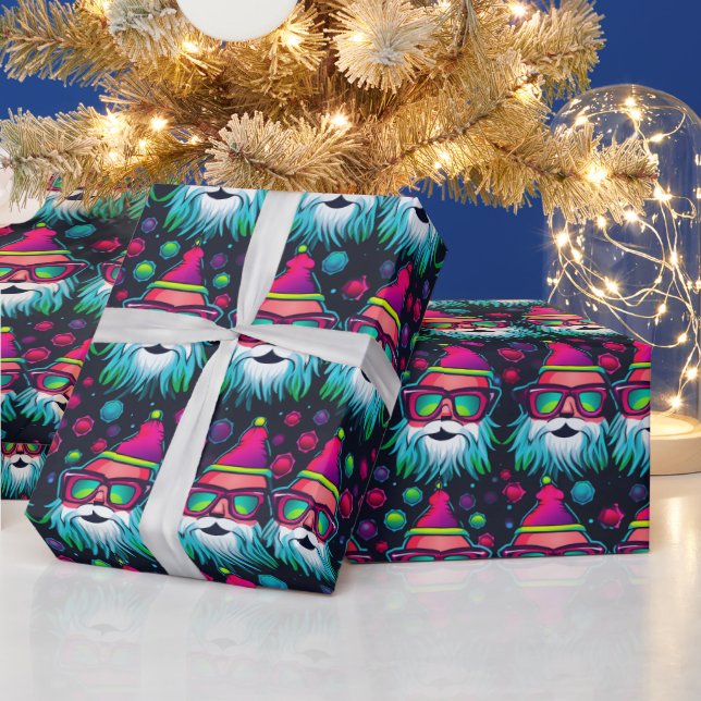 Retro Bright Pink Groovy Sonnenbrille Santa Geschenkpapier (Feiertage)