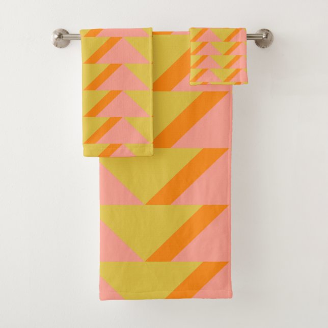 Retro Bright Yellow Orange geometrisches Muster Badhandtuch Set (Insitu)