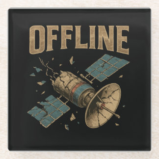 Retro Broken Satellite "OFFLINE" Space Art Glasuntersetzer
