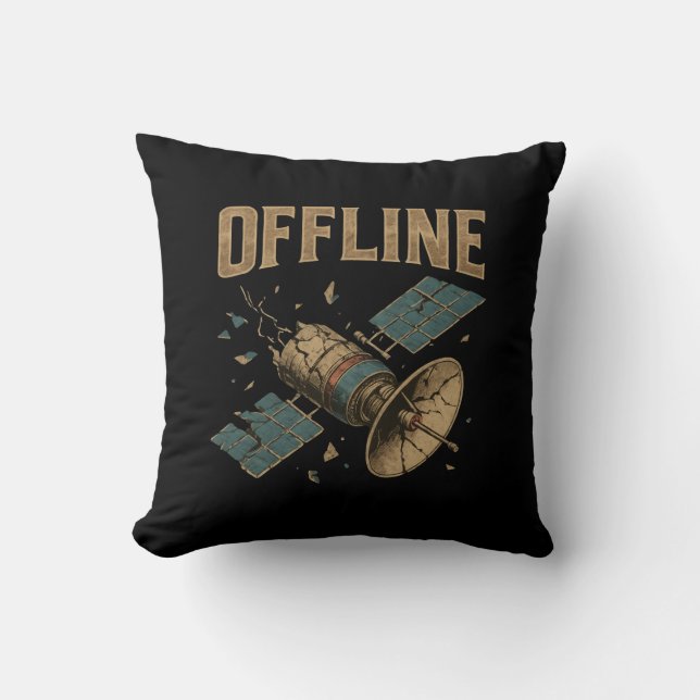 Retro Broken Satellite "OFFLINE" Space Art Kissen (Vorderseite)