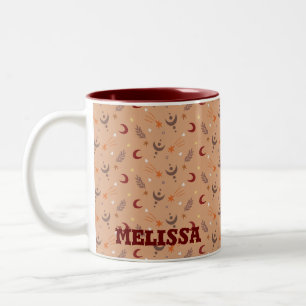 Retro Brown Boho Whimsisches Muster Personalisiert Zweifarbige Tasse