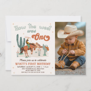 Retro Brown Foto Wie West war ein 1. Geburtstag Einladung