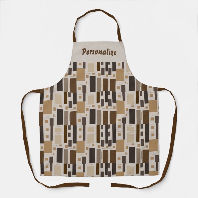 Retro Brown Geometric Muster Personalisiert Cookin Schürze (Vorderseite)