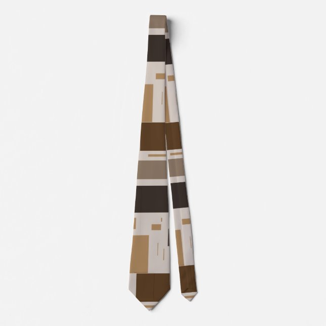 Retro Brown Geometric Pattern Men's Neck Tie Krawatte (Vorderseite)