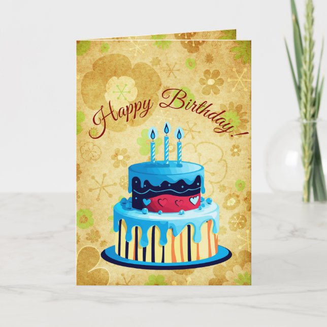Retro Brown Green Mod Floral Birthday Card Karte (Vorderseite)