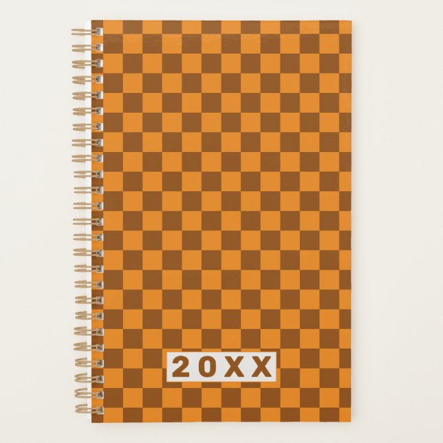 Retro Brown Orange Checkerboard 2026 Planer (Vorderseite)