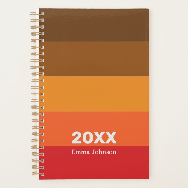 Retro Brown Orange Red Stripe 2026 Name Planer (Vorderseite)