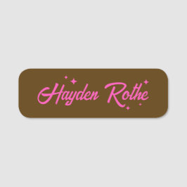 Retro Brown Pink Typografy Stars Namensschild
