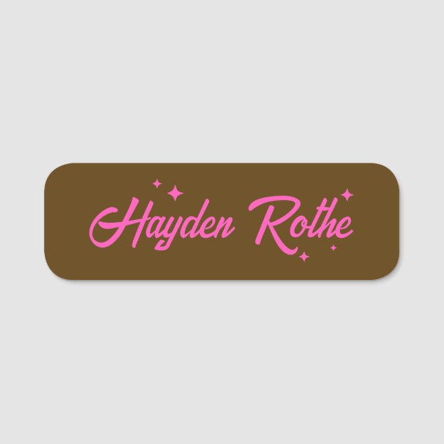 Retro Brown Pink Typografy Stars Namensschild (Vorderseite)