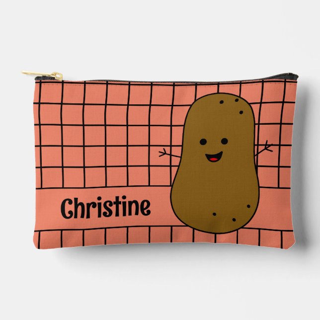 Retro, Brown Potato, Lachs rosa Custom Zubehörtasche (Vorderseite)