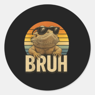 Retro Bruh Bartded Dragon Funny Lizard Vintag Runder Aufkleber