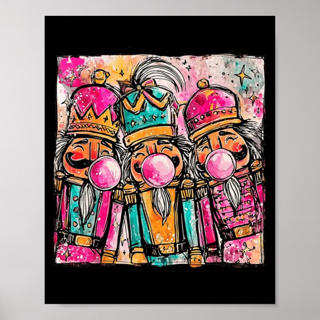 Retro Brushstroke Nutcracker Blowing Bubble Gum Ch Poster (Vorne)